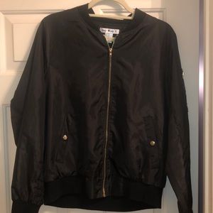 Black polyester bomber jacket